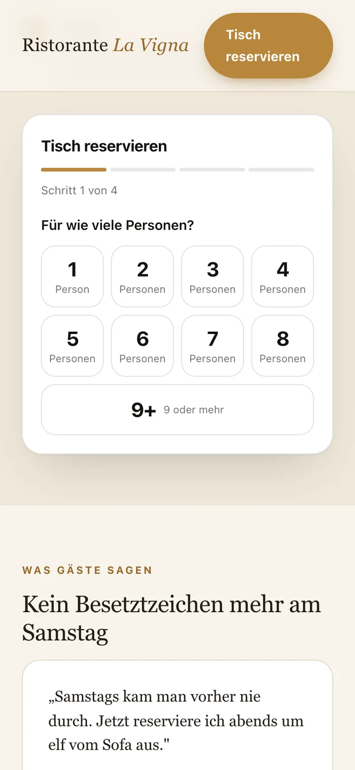 Reservierungs-Widget auf dem Smartphone: „Für wie viele Personen?“